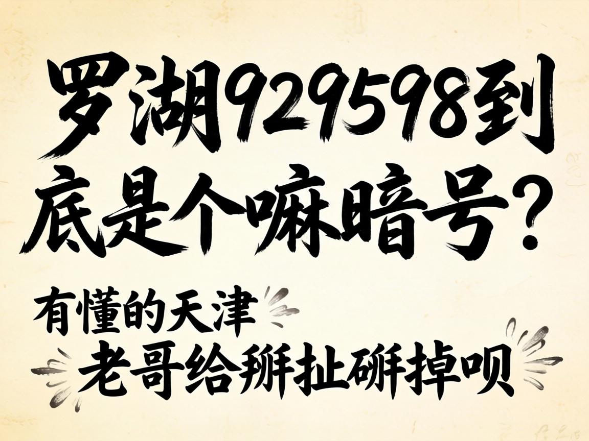 罗湖929598到底是个嘛暗号?有懂的天津老哥给掰扯掰扯呗?